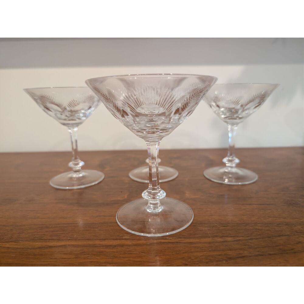 Set of 4 Elegant Mid-Century Champagne Crystal Glasses - Art Deco Style